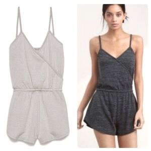 Aritzia TNA Golden Farewell Shorts Romper Grey V-Neck Thin Straps Size Medium